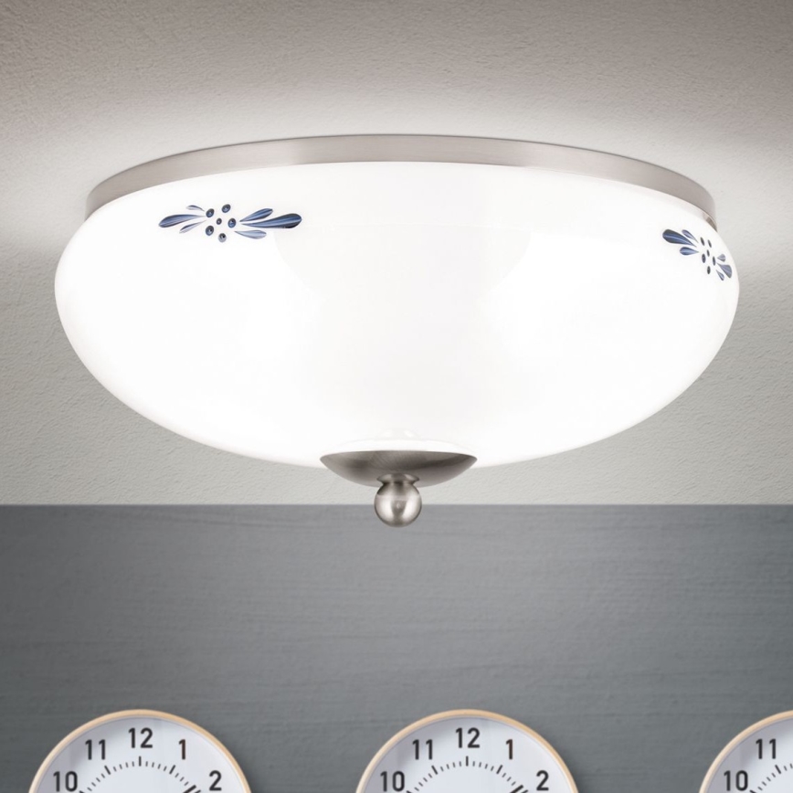 Stropné svietidlo LANDHAUS 2xE27/60W/230V pr. 28 cm matný chróm/biela