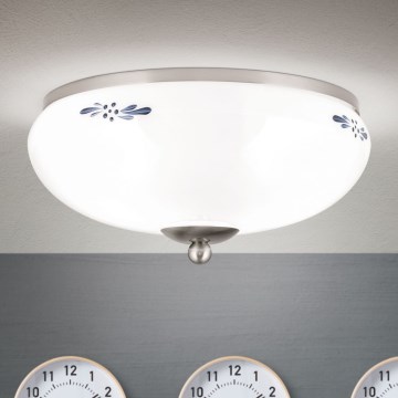 Stropné svietidlo LANDHAUS 2xE27/60W/230V pr. 28 cm matný chróm/biela/modrá