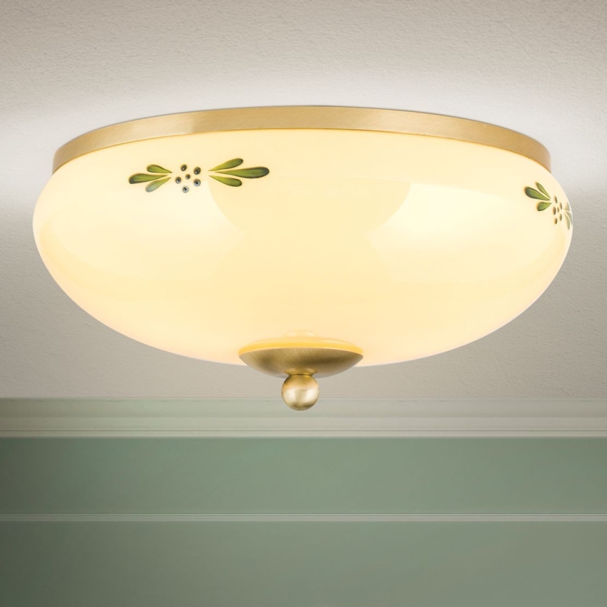 Stropné svietidlo LANDHAUS 2xE27/60W/230V pr. 28 cm mosadz/béžová