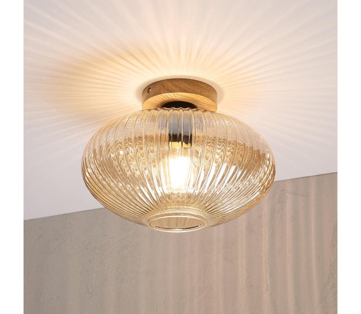 Stropné svietidlo MILOU WOOD 1xE27/15W/230V dub/dymová béžová pr. 29 cm LM-1.328/A/DĄB