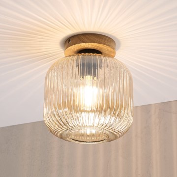 Stropné svietidlo MILOU WOOD 1xE27/15W/230V dub/dymová béžová, priemer 20 cm