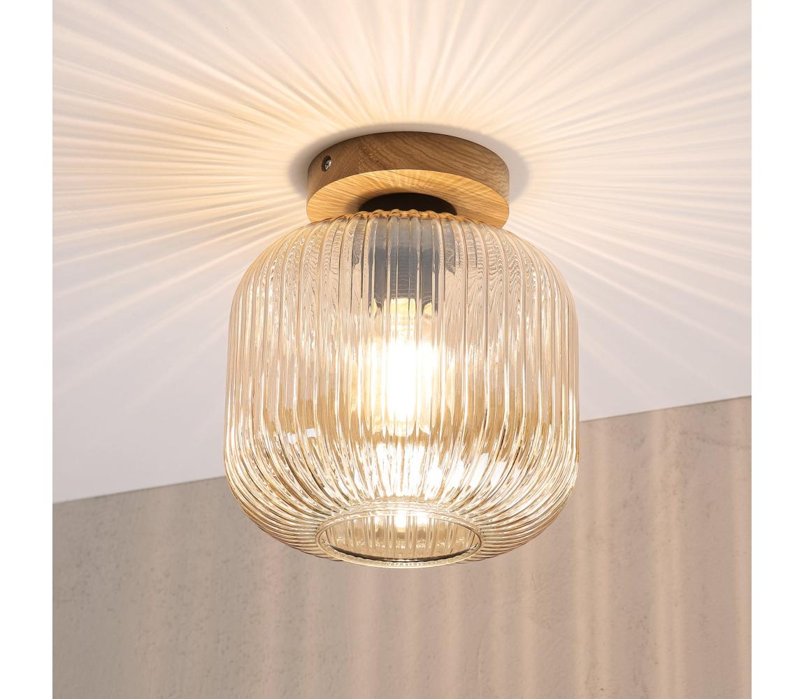 Stropné svietidlo MILOU WOOD 1xE27/15W/230V dub/dymová béžová, priemer 20 cm LM-1.329/A/DĄB