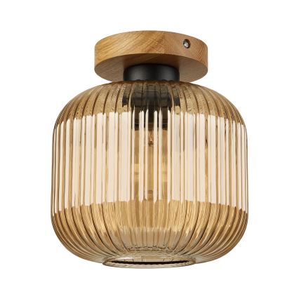 Stropné svietidlo MILOU WOOD 1xE27/15W/230V dub/dymová béžová, priemer 20 cm