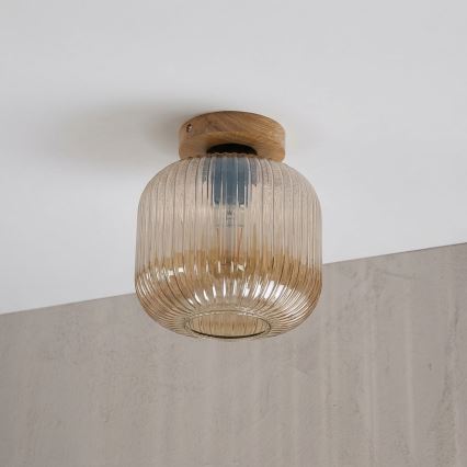Stropné svietidlo MILOU WOOD 1xE27/15W/230V dub/dymová béžová, priemer 20 cm