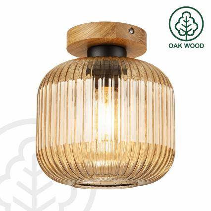 Stropné svietidlo MILOU WOOD 1xE27/15W/230V dub/dymová béžová, priemer 20 cm