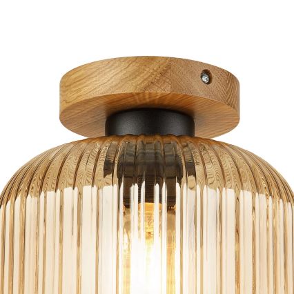 Stropné svietidlo MILOU WOOD 1xE27/15W/230V dub/dymová béžová, priemer 20 cm
