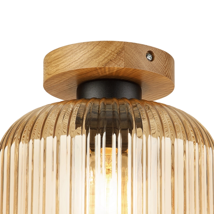 Stropné svietidlo MILOU WOOD 1xE27/15W/230V dub/dymová béžová, priemer 20 cm