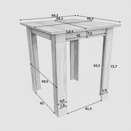 Štvorcový jedálenský stôl LEVI dub