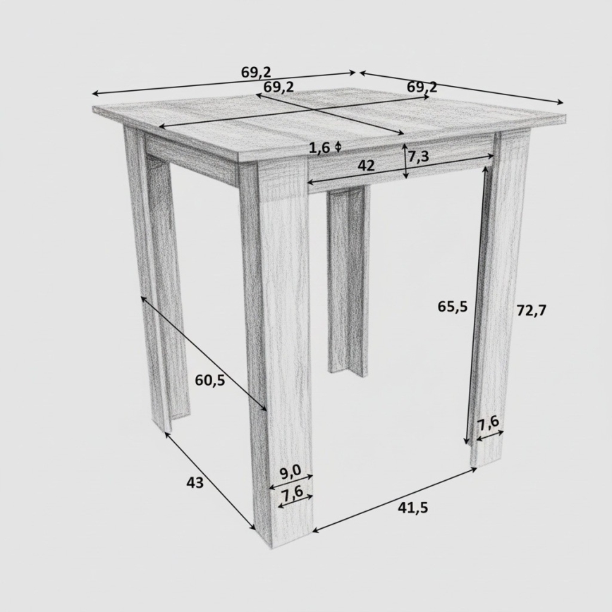 Štvorcový jedálenský stôl LEVI dub