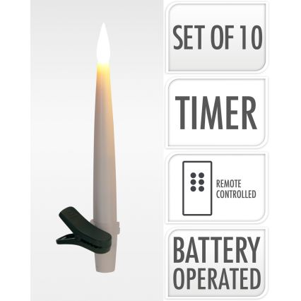 Súprava 10x stmievateľných vianočných dekorácií LED/1xAAA 15 cm teplá biela sviečka + DO
