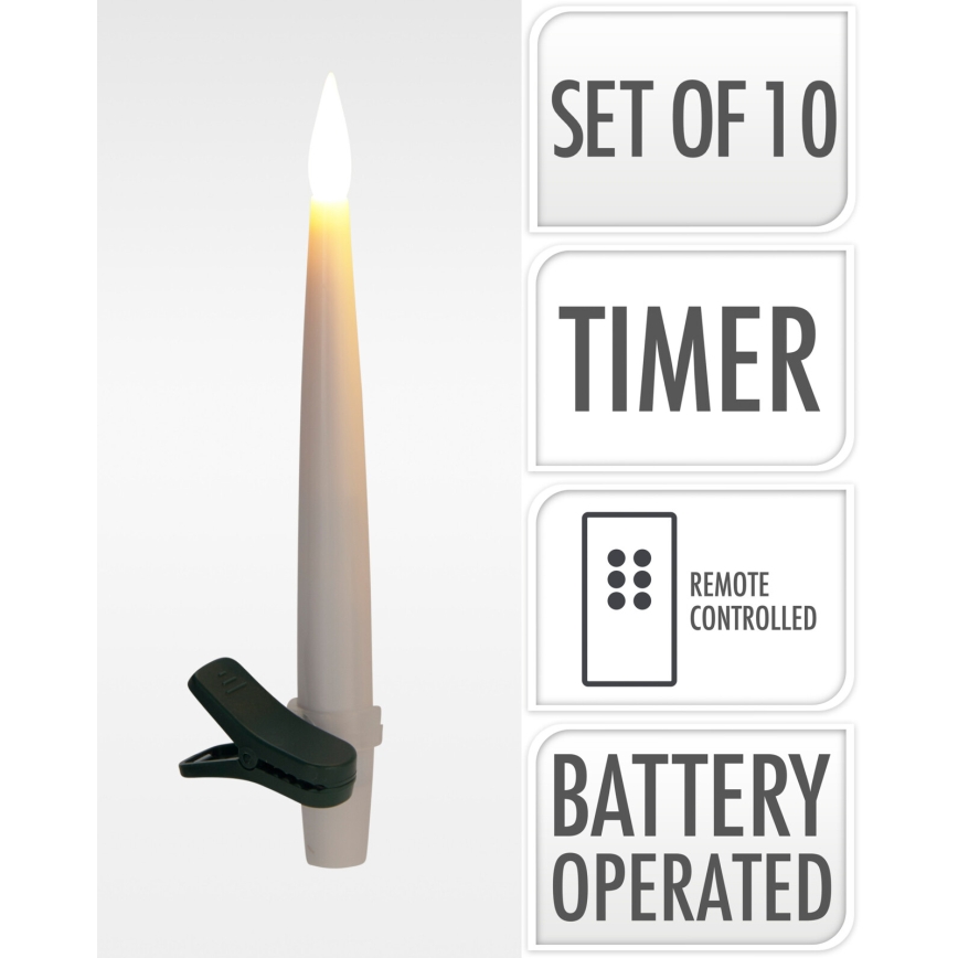 Súprava 10x stmievateľných vianočných dekorácií LED/1xAAA 15 cm teplá biela sviečka + DO