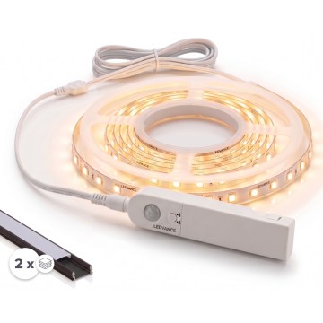 SÚPRAVA 1x LED pás s pohybovým senzorom FLEX LED/3,6W/4xAA 2 m + 2x zapustené profily 1 m čierna/biela