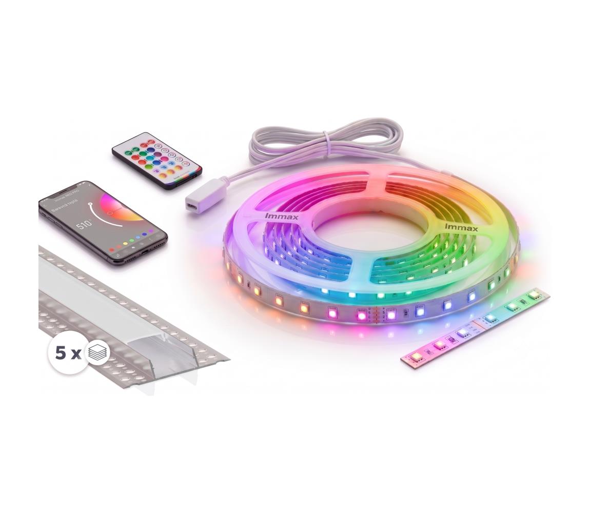 SmartLED Súprava 1x LED RGBW pásik NEO LITE LED/24W/230V 5 m IP65 Wi-Fi + 5x profil 1 m + diaľkový ovládač 5xSD0107+1xIM0834