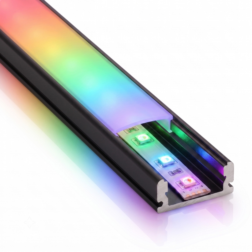 SADA 1x LED RGBW stmievateľný pás NEO LITE MUSIC LED/24W/230V 5 m IP65 Wi-Fi Tuya + 5x zapustený profil 1 m čierna/biela + diaľkové ovládanie