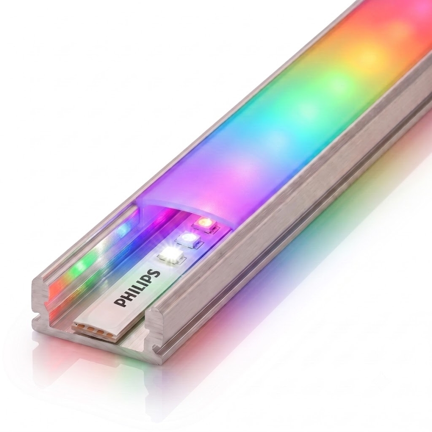 SADA 1x stmievateľný RGBW LED pás Philips Hue WHITE AND COLOR AMBIANCE LED/20W/230V 2 m + 2x vstavaný profil 1 m strieborná/biela