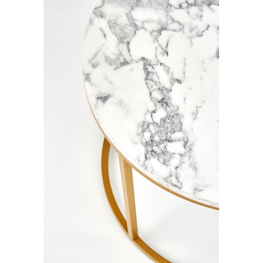 Súprava 2 ks konferenčných stolíkov PACILA, mramorový dekor / zlaté