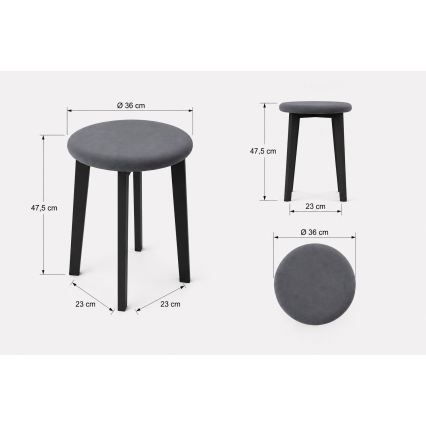 Taburet KUBE, priemer 36 cm, čierna/šedá