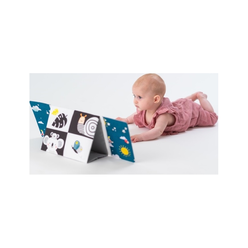 Taf Toys - Detská textilná knižka so zrkadielkom čierna
