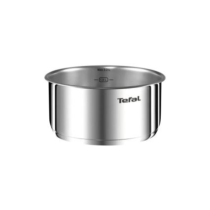 Nerezový hrniec Tefal s objemom 1,5 litra a maximálnou kapacitou 2,2 litra je umiestnený na bielom pozadí.