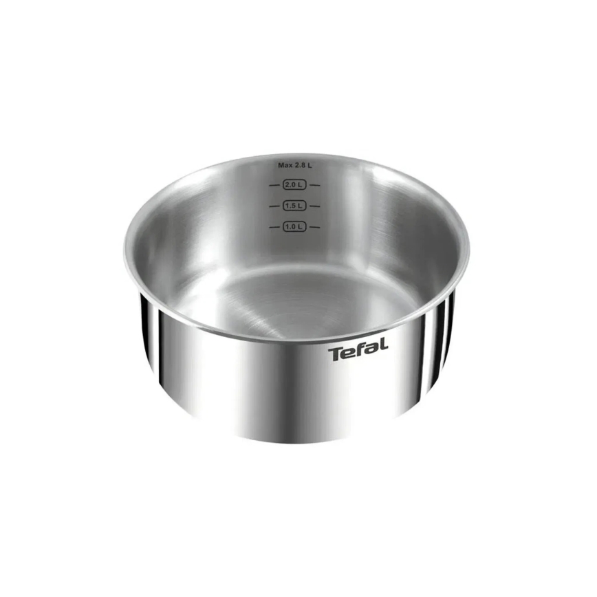 Nerezový hrniec Tefal s vnútornou mierkou (1,0 L, 1,5 L, 2,0 L, Max 2,8 L) stojí na bielom pozadí.