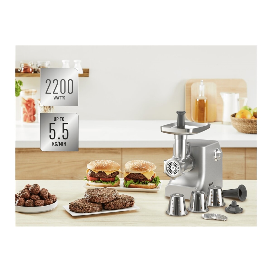 Tefal - Mlynček na mäso 8v1 2200W/230V strieborná