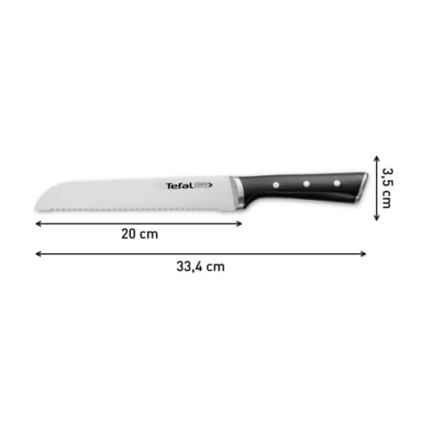Tefal - Nerezový nôž na chlieb ICE FORCE 20 cm lesklý chróm/čierna