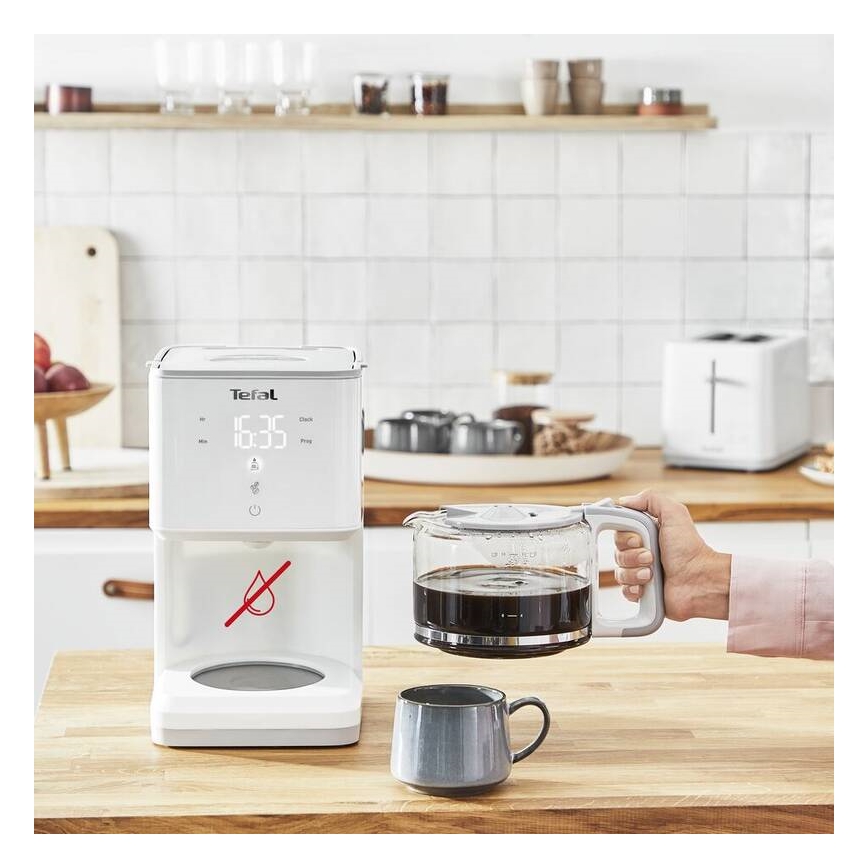 Tefal - Prekvapkávajúci kávovar s LCD displejom SENSE 1000W/230V biela