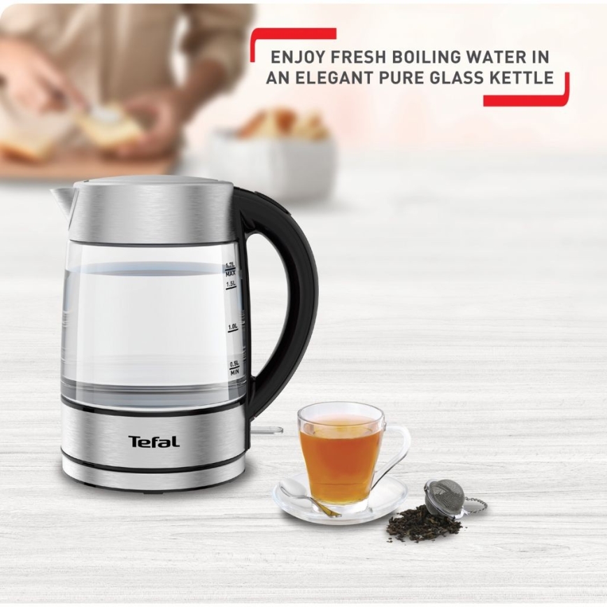 Tefal - Rýchlovarná kanvica GLASS 1,7 l  2200W/230V matný chróm