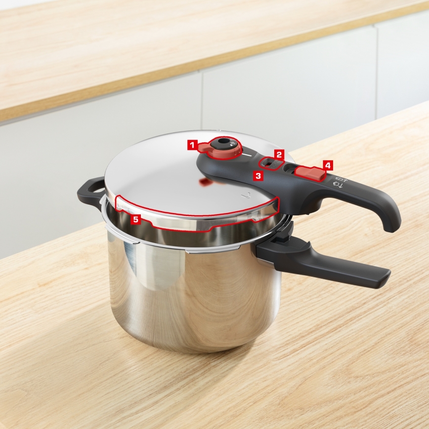 Tefal - tlakový hrniec 6 l SECURE TRENDY + 5-dielna sada INGENIO EMOTION