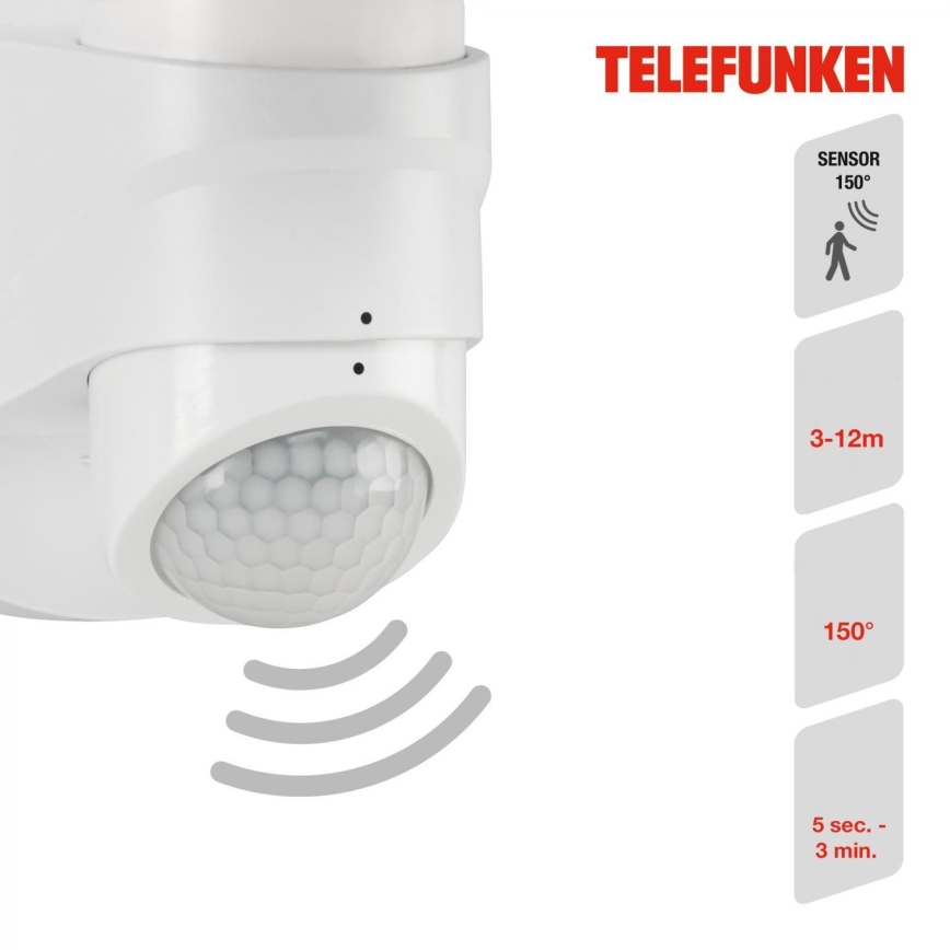 Telefunken 304306TF - LED Vonkajšie nástenné svietidlo so senzorom LED/16W/230V IP44 biela