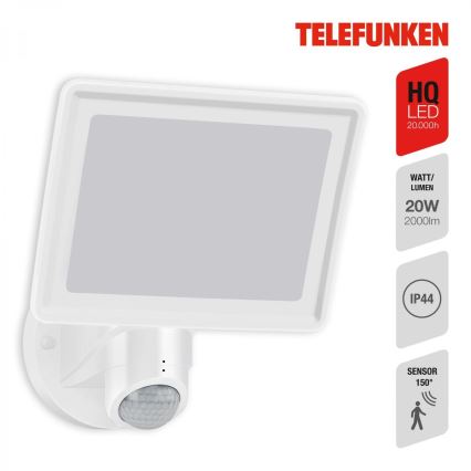 Telefunken 304406TF - LED Vonkajší nástenný reflektor so senzorom LED/20W/230V IP44
