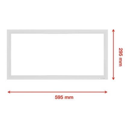 Obdĺžniková doska s bielym povrchom a svetlosivým rámom je zobrazená s rozmermi 595 mm x 295 mm. V pravom dolnom rohu je malý, nečitateľný text.