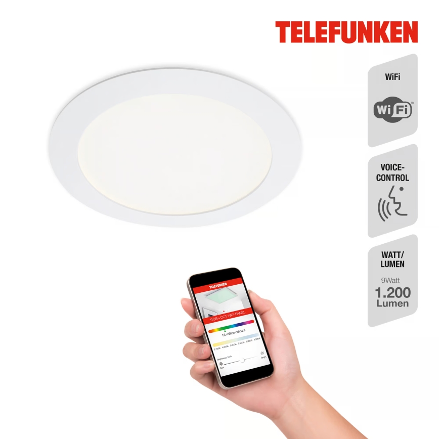 Telefunken 309406TF - LED RGBW Stmievateľné zapustené stropné svietidlo FRAME LED/12W/230V 2700-6500K Wi-Fi Tuya biela