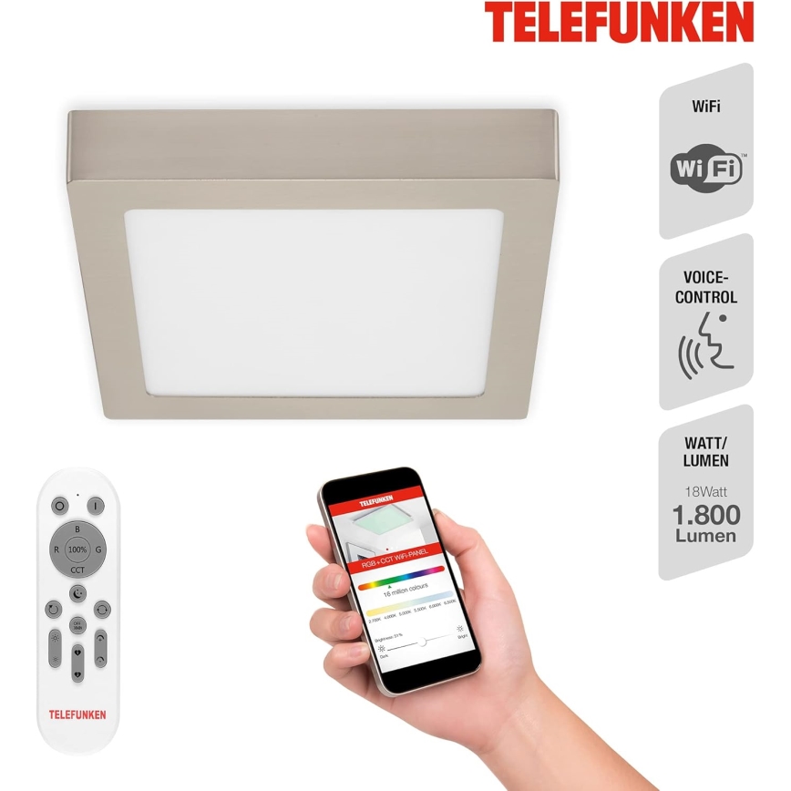 Telefunken 309602TF - LED RGBW Stmievateľné stropné svietidlo LED/18W/230V 2700-6500K Wi-Fi Tuya
