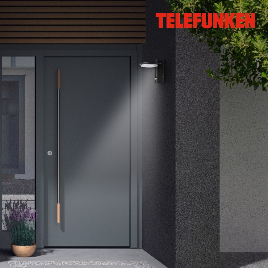 Telefunken 312505TF-LED Vonkajšie nástenné svietidlo so senzorom LED/10W/230V IP44 čierna