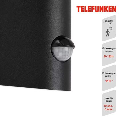 Telefunken 312505TF-LED Vonkajšie nástenné svietidlo so senzorom LED/10W/230V IP44 čierna