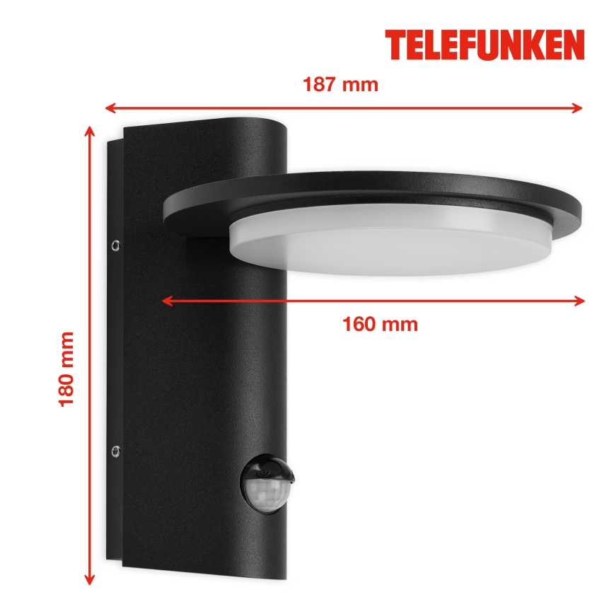 Telefunken 312505TF-LED Vonkajšie nástenné svietidlo so senzorom LED/10W/230V IP44 čierna
