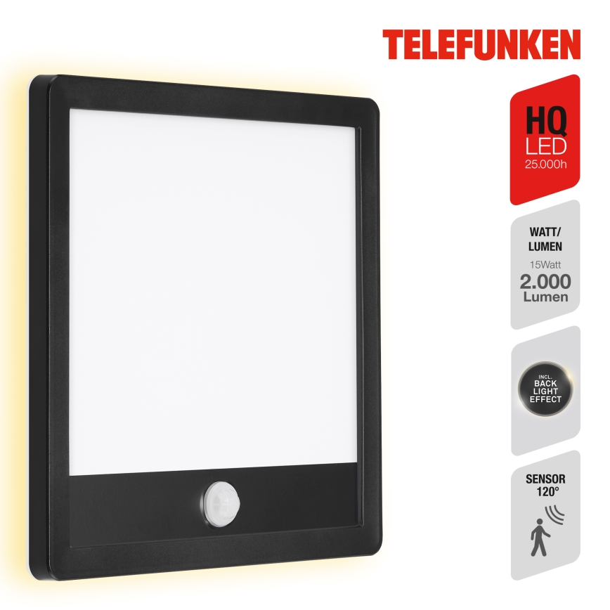 Telefunken 313805TF - LED Vonkajšie nástenné svietidlo so senzorom LED/15W/230V IP44