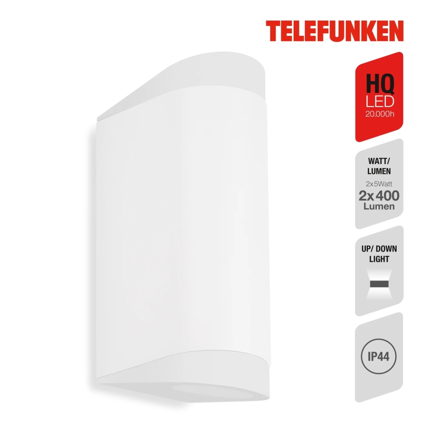 Telefunken 314906TF - LED Vonkajšie nástenné svietidlo 2xGU10/5W/230V IP44 biela
