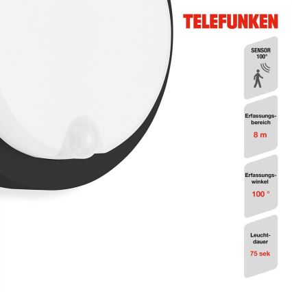 Telefunken 315305TF - LED Vonkajšie nástenné svietidlo so senzorom LED/12W/230V IP44 čierna