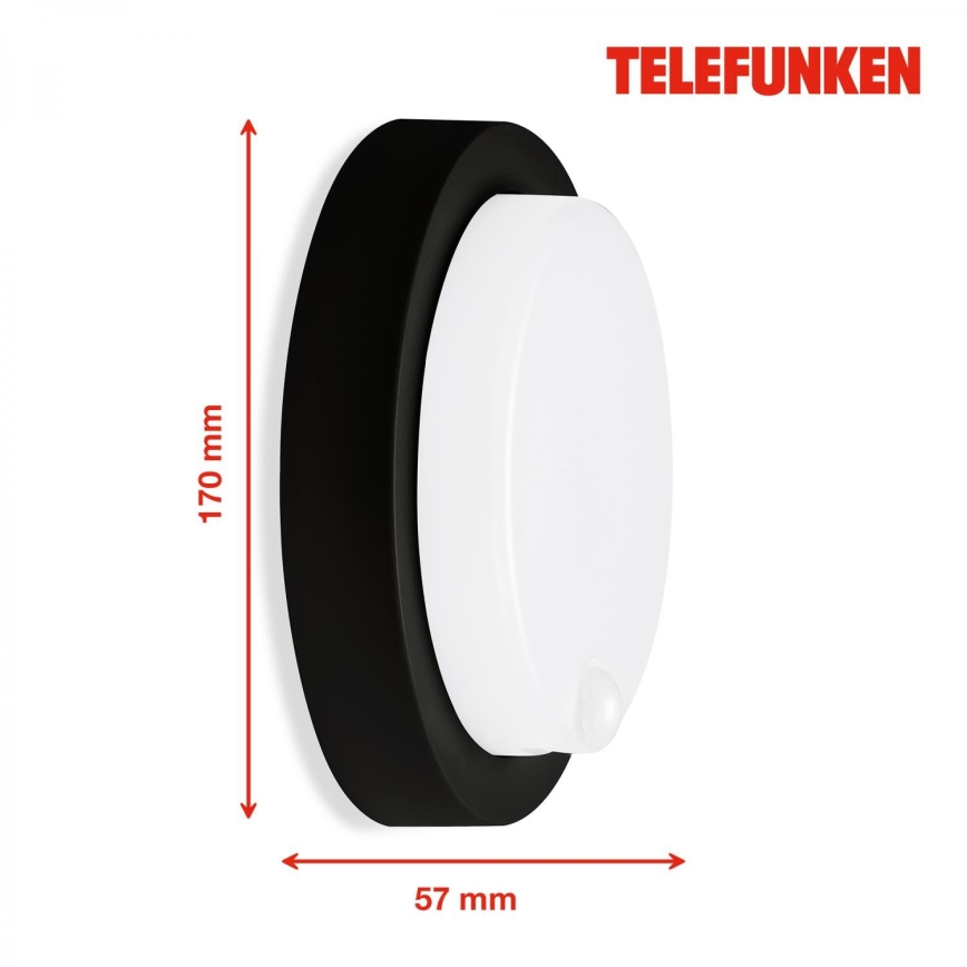 Telefunken 315305TF - LED Vonkajšie nástenné svietidlo so senzorom LED/12W/230V IP44 čierna