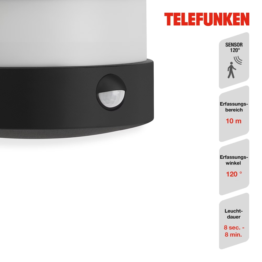 Telefunken 315505TF - LED Vonkajšie nástenné svietidlo so senzorom LED/12W/230V IP44 čierna