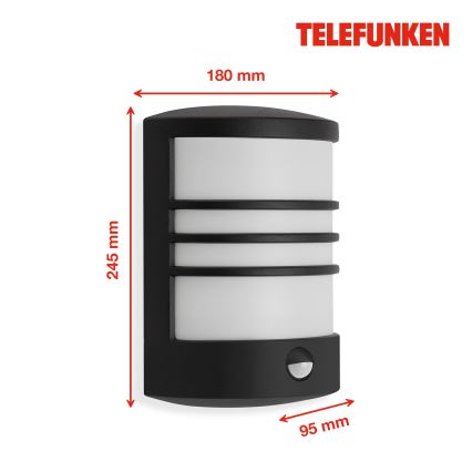 Telefunken 315505TF - LED Vonkajšie nástenné svietidlo so senzorom LED/12W/230V IP44 čierna