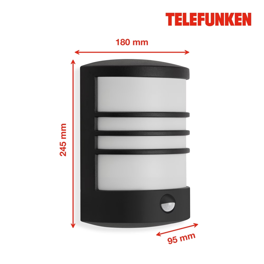 Telefunken 315505TF - LED Vonkajšie nástenné svietidlo so senzorom LED/12W/230V IP44 čierna