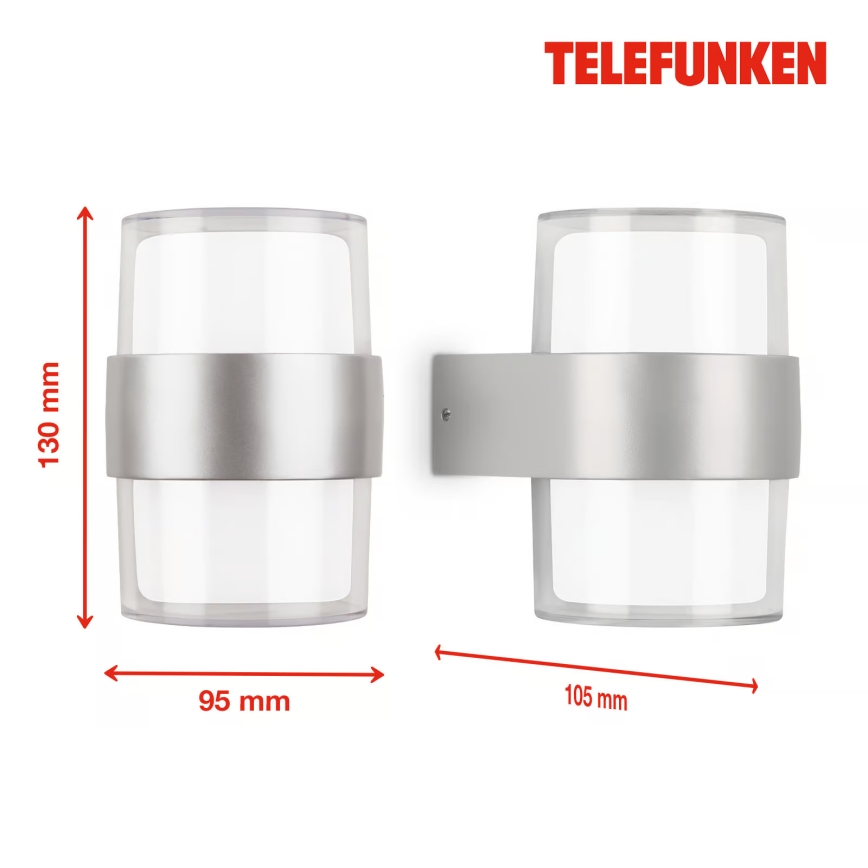 Telefunken 320404TF - LED vonkajšie nástenné svietidlo 2x LED/8W/230V IP44 matný chróm