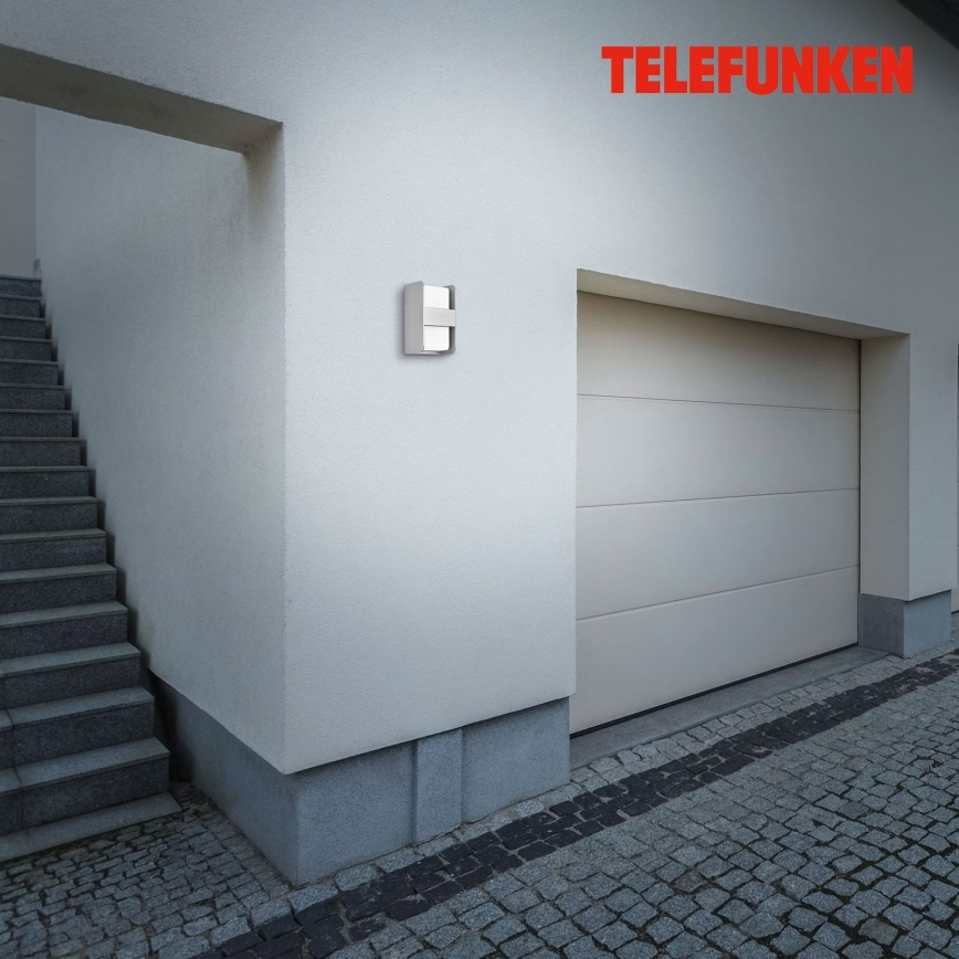 Telefunken 321004TF - Vonkajšie nástenné svietidlo 1xE27/12W/230V IP44 strieborná