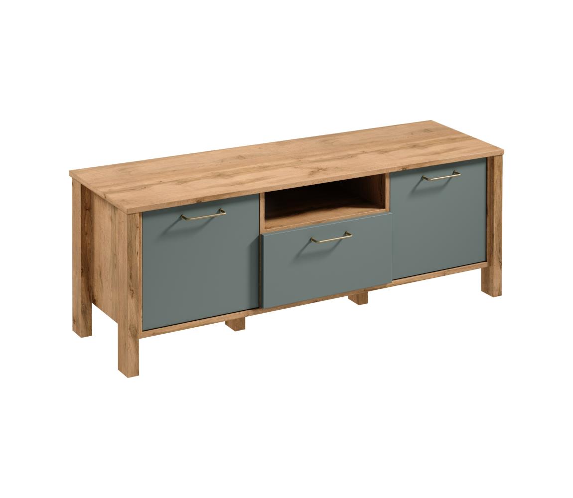 Gala Meble Televízny stolík MENTA 138x49 cm dub Wotan/zelená S19-RTV1S-ZSM