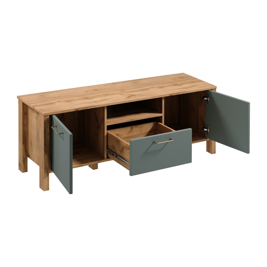 Televízny stolík MENTA 138x49 cm dub Wotan/zelená