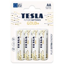 Tesla Batteries - 4 ks Alkalická batéria AA GOLD+ 1,5V