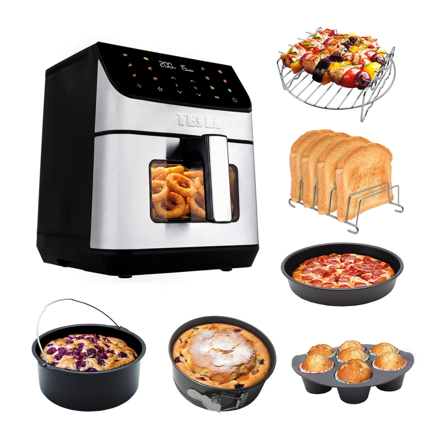 TESLA Electronics AirCook - Teplovzdušná fritéza 6,5 l 2100W/230V matný chróm/čierna